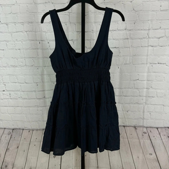 Urban Outfitters Heather Tiered Ruffle Mini Dress Navy Size Medium - Picture 8 of 10